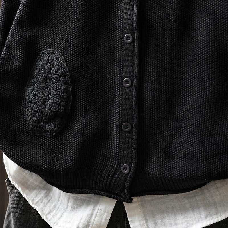 Sweter kardigan z długim rękawem i bawełny z motywem Buddha Stones, z kwiatowymi guzikami i długimi rękawami - image 30