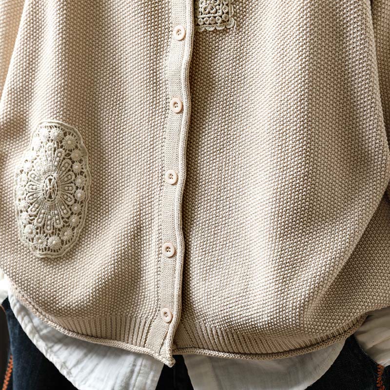 Sweter kardigan z długim rękawem i bawełny z motywem Buddha Stones, z kwiatowymi guzikami i długimi rękawami - image 21