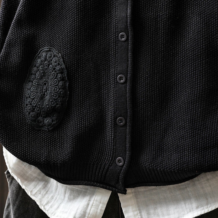 Sweter kardigan z długim rękawem i bawełny z motywem Buddha Stones, z kwiatowymi guzikami i długimi rękawami - image 30