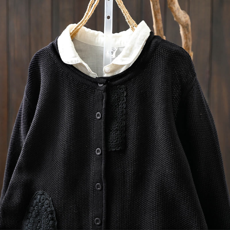 Sweter kardigan z długim rękawem i bawełny z motywem Buddha Stones, z kwiatowymi guzikami i długimi rękawami - image 29