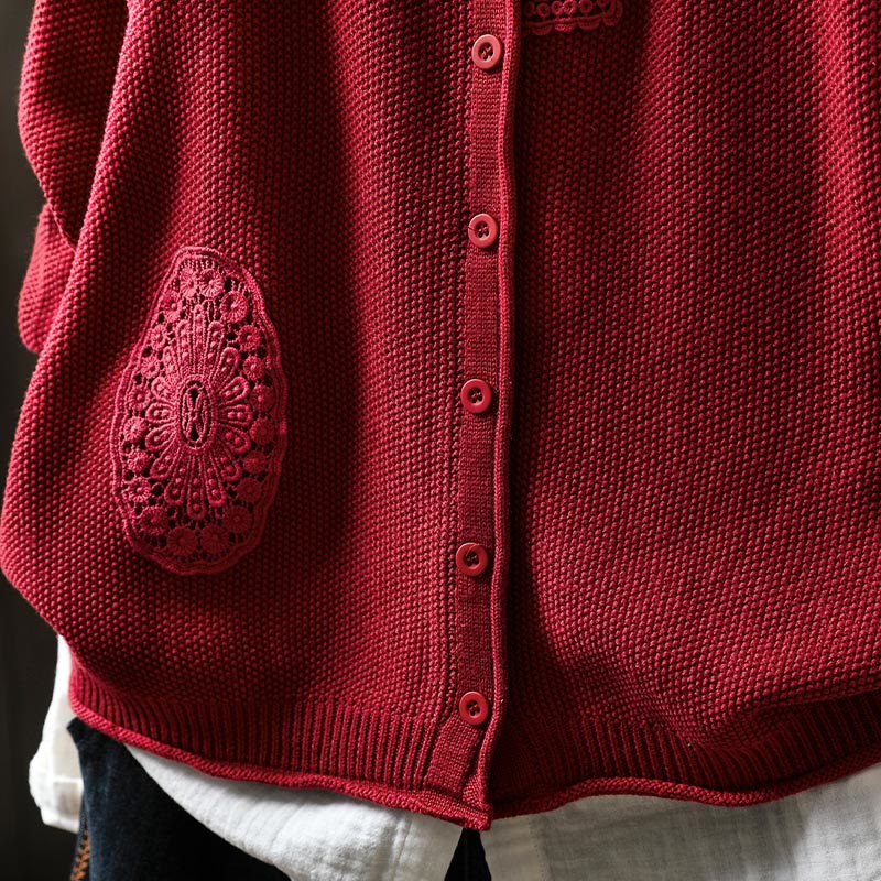 Sweter kardigan z długim rękawem i bawełny z motywem Buddha Stones, z kwiatowymi guzikami i długimi rękawami - image 18