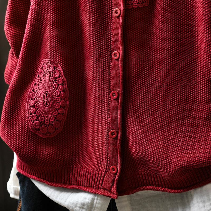 Sweter kardigan z długim rękawem i bawełny z motywem Buddha Stones, z kwiatowymi guzikami i długimi rękawami - image 18