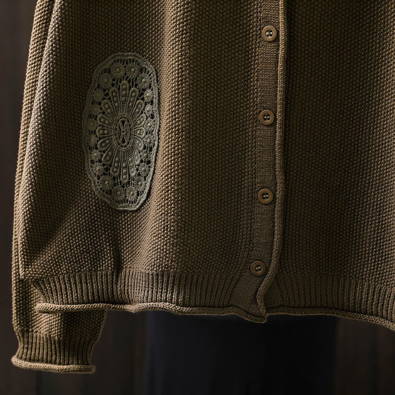 Sweter kardigan z długim rękawem i bawełny z motywem Buddha Stones, z kwiatowymi guzikami i długimi rękawami - image 10