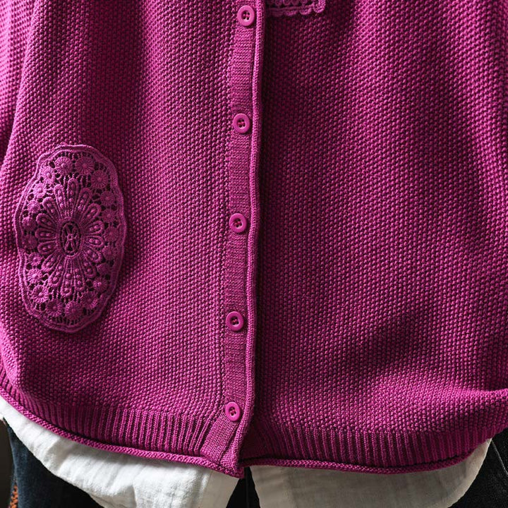 Sweter kardigan z długim rękawem i bawełny z motywem Buddha Stones, z kwiatowymi guzikami i długimi rękawami - image 2