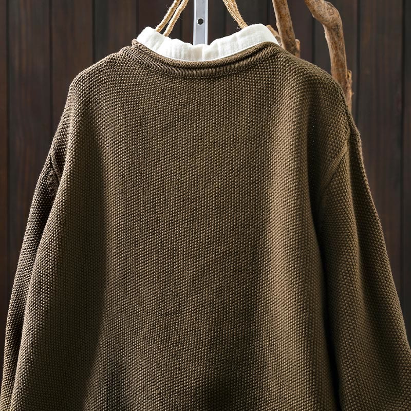 Sweter kardigan z długim rękawem i bawełny z motywem Buddha Stones, z kwiatowymi guzikami i długimi rękawami - image 7