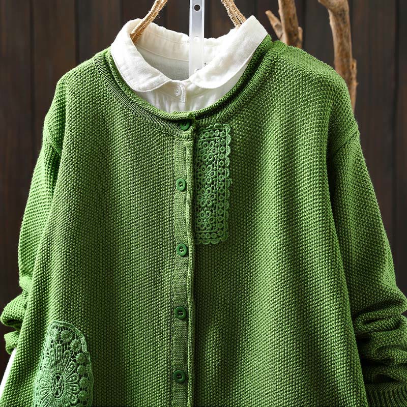 Sweter kardigan z długim rękawem i bawełny z motywem Buddha Stones, z kwiatowymi guzikami i długimi rękawami - image 23