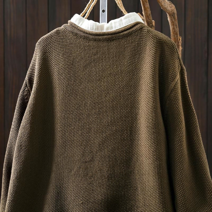 Sweter kardigan z długim rękawem i bawełny z motywem Buddha Stones, z kwiatowymi guzikami i długimi rękawami - image 7