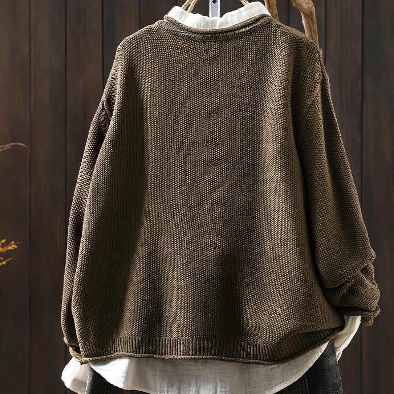 Sweter kardigan z długim rękawem i bawełny z motywem Buddha Stones, z kwiatowymi guzikami i długimi rękawami - image 4