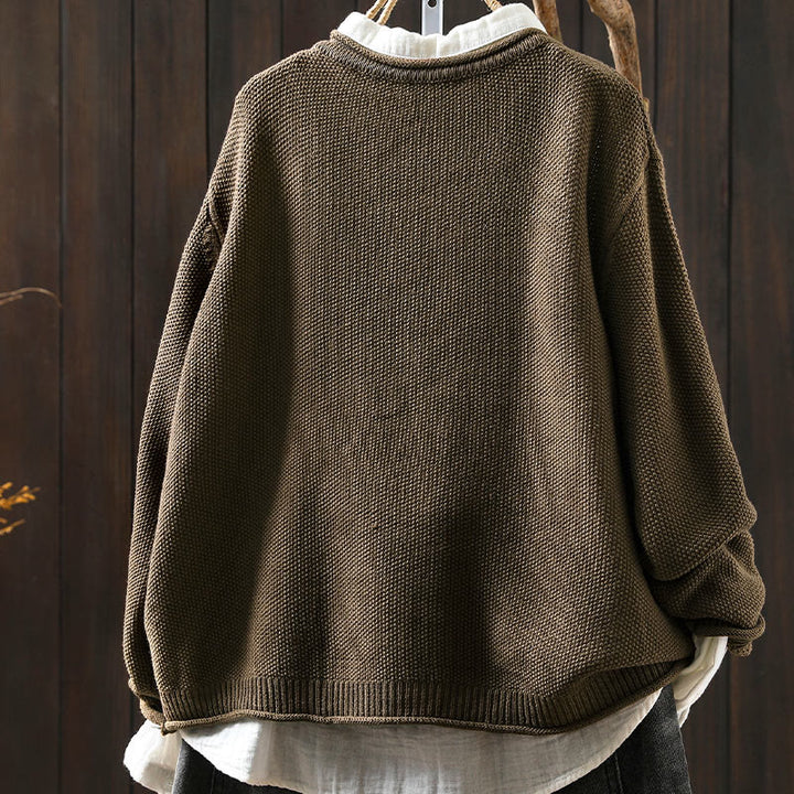 Sweter kardigan z długim rękawem i bawełny z motywem Buddha Stones, z kwiatowymi guzikami i długimi rękawami - image 4