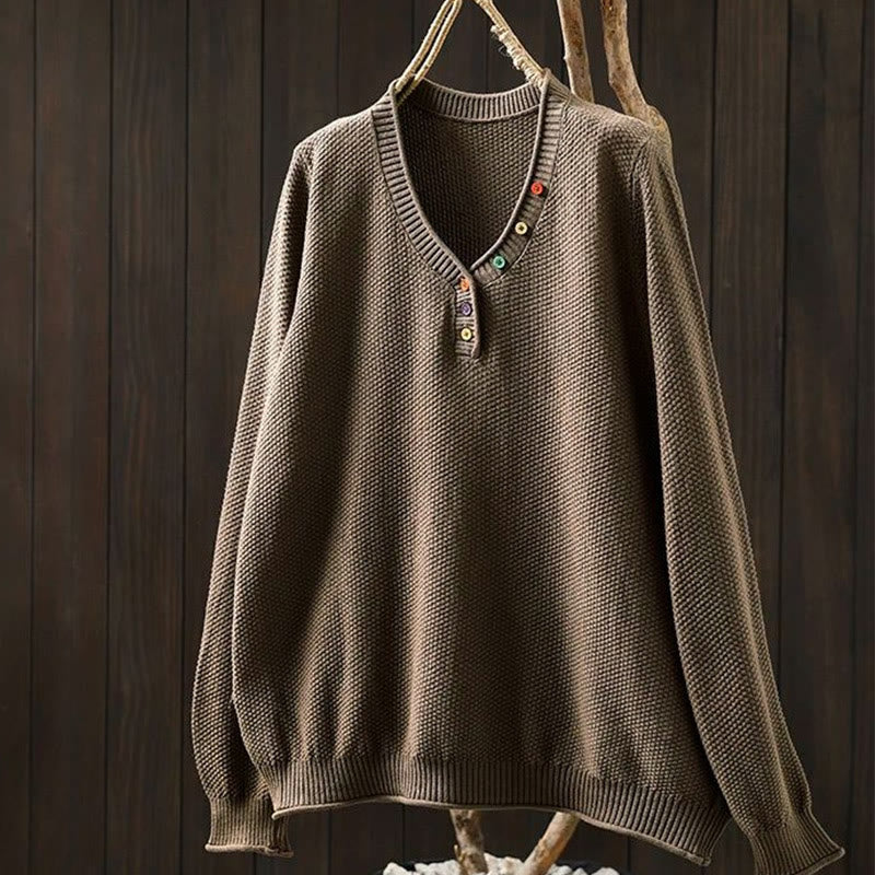 Sweter damski z długim rękawem i dzianiny z bawełny z długimi, kolorowymi guzikami i dekoltem w serek z Buddha Stones - Peru - US4-6, UK/AU8-10, EU36-38 (F) - image 16