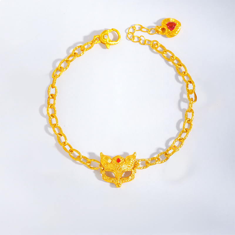 Bransoletka z łańcuszkiem z miedzi i Buddha Stones w kształcie serca z motywem lisa - image 1