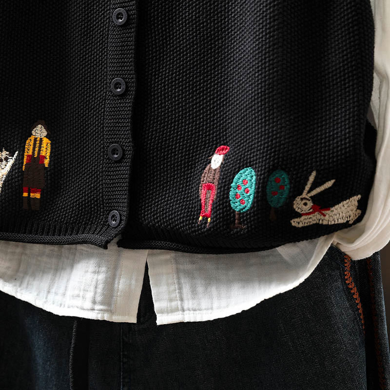 Kamizelka damska bez rękawów z dzianiny bawełnianej z haftowanymi guzikami w kształcie Buddha Stones i drzewa królika - image 26