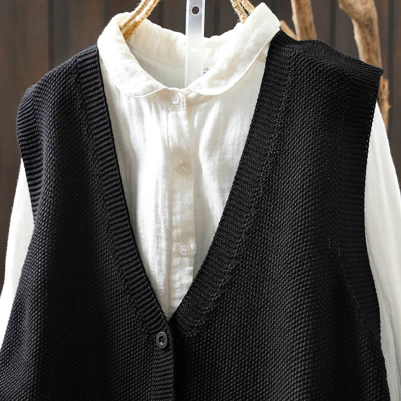 Kamizelka damska bez rękawów z dzianiny bawełnianej z haftowanymi guzikami w kształcie Buddha Stones i drzewa królika - image 25