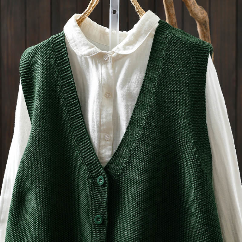 Kamizelka damska bez rękawów z dzianiny bawełnianej z haftowanymi guzikami w kształcie Buddha Stones i drzewa królika - image 5