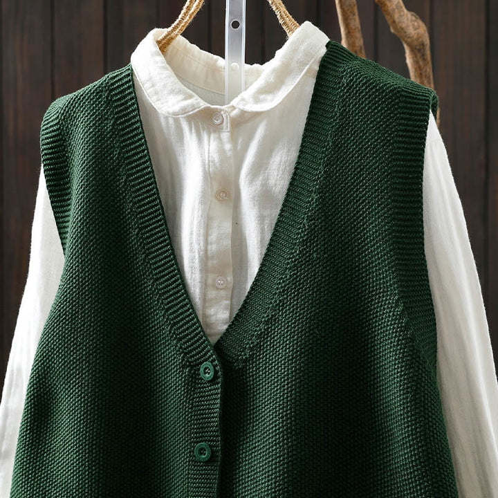 Kamizelka damska bez rękawów z dzianiny bawełnianej z haftowanymi guzikami w kształcie Buddha Stones i drzewa królika - image 5