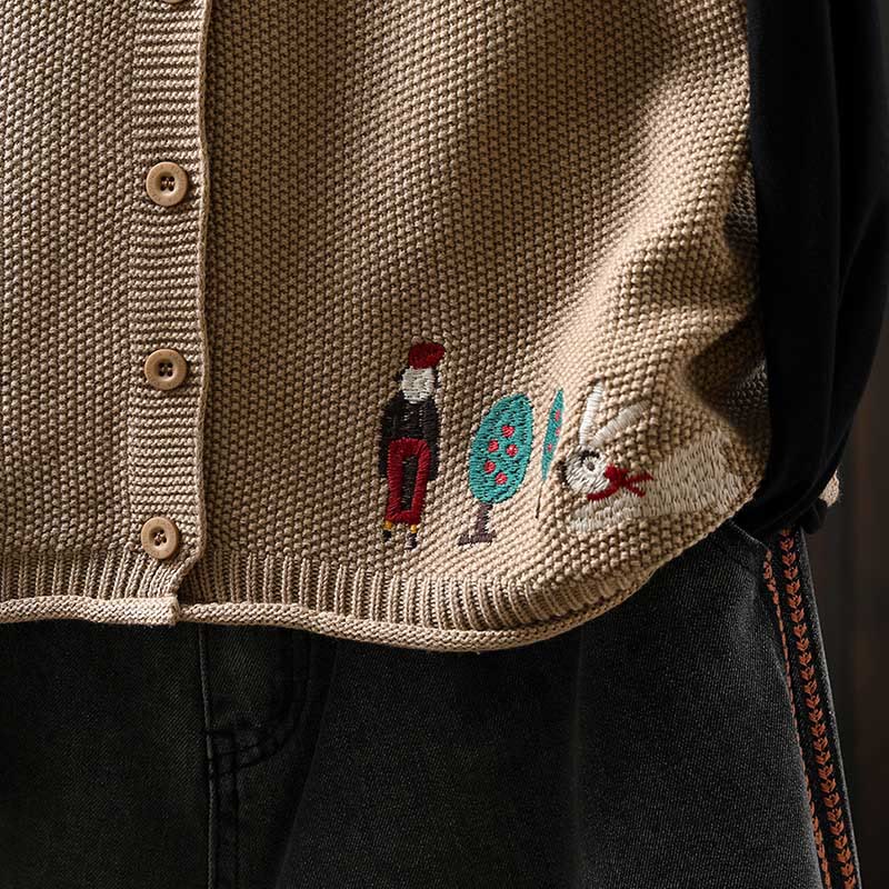 Kamizelka damska bez rękawów z dzianiny bawełnianej z haftowanymi guzikami w kształcie Buddha Stones i drzewa królika - image 17