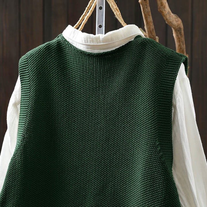 Kamizelka damska bez rękawów z dzianiny bawełnianej z haftowanymi guzikami w kształcie Buddha Stones i drzewa królika - image 6