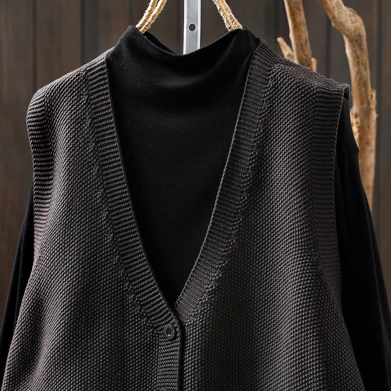 Kamizelka damska bez rękawów z dzianiny bawełnianej z haftowanymi guzikami w kształcie Buddha Stones i drzewa królika - image 19