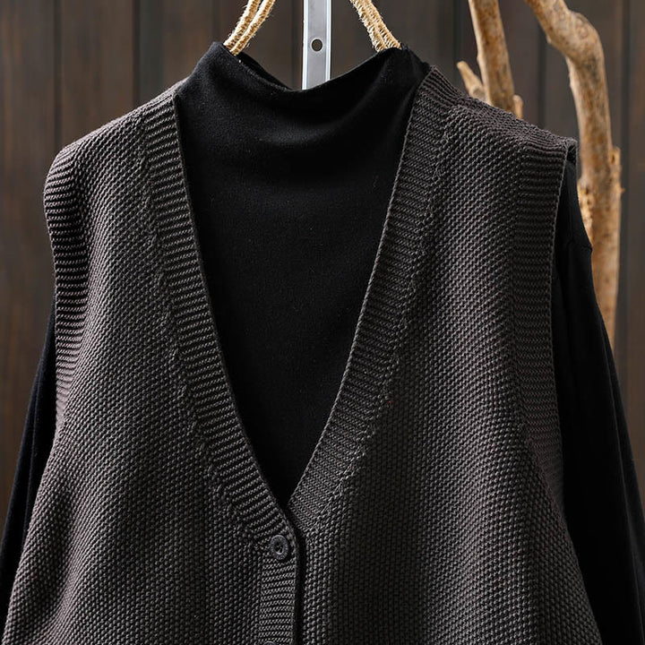 Kamizelka damska bez rękawów z dzianiny bawełnianej z haftowanymi guzikami w kształcie Buddha Stones i drzewa królika - image 19