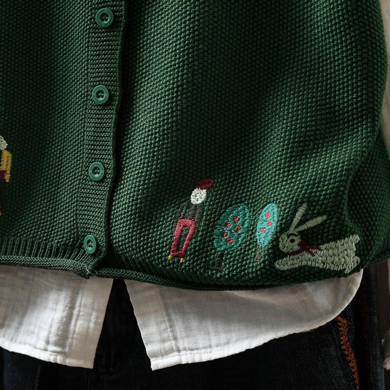 Kamizelka damska bez rękawów z dzianiny bawełnianej z haftowanymi guzikami w kształcie Buddha Stones i drzewa królika - image 10