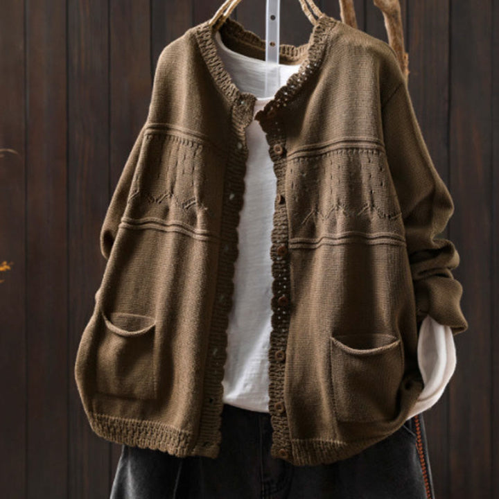 Sweter kardigan z długim rękawem i kieszeniami z dzianiny Buddha Stones Fall Lace Buttons Cotton - Dębnik - US4-6, UK/AU8-10, EU36-38 (F) - image 21