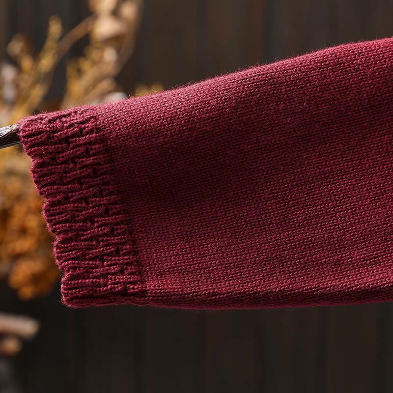 Sweter kardigan z długim rękawem i kieszeniami z dzianiny Buddha Stones Fall Lace Buttons Cotton - image 12