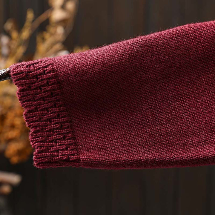 Sweter kardigan z długim rękawem i kieszeniami z dzianiny Buddha Stones Fall Lace Buttons Cotton - image 12