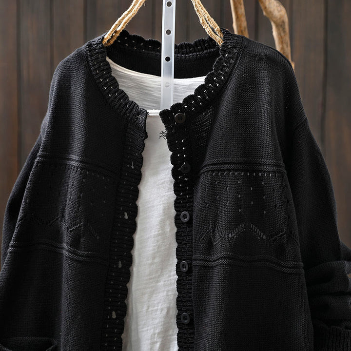 Sweter kardigan z długim rękawem i kieszeniami z dzianiny Buddha Stones Fall Lace Buttons Cotton - image 24