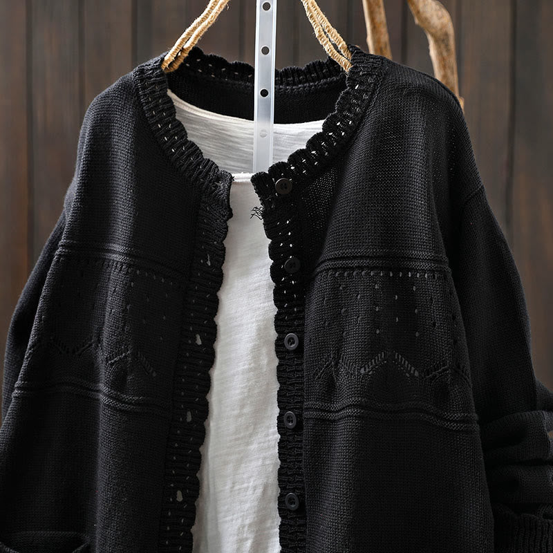 Sweter kardigan z długim rękawem i kieszeniami z dzianiny Buddha Stones Fall Lace Buttons Cotton - image 24