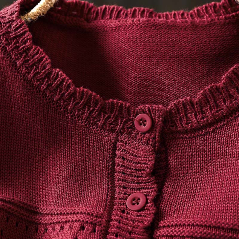 Sweter kardigan z długim rękawem i kieszeniami z dzianiny Buddha Stones Fall Lace Buttons Cotton - image 5