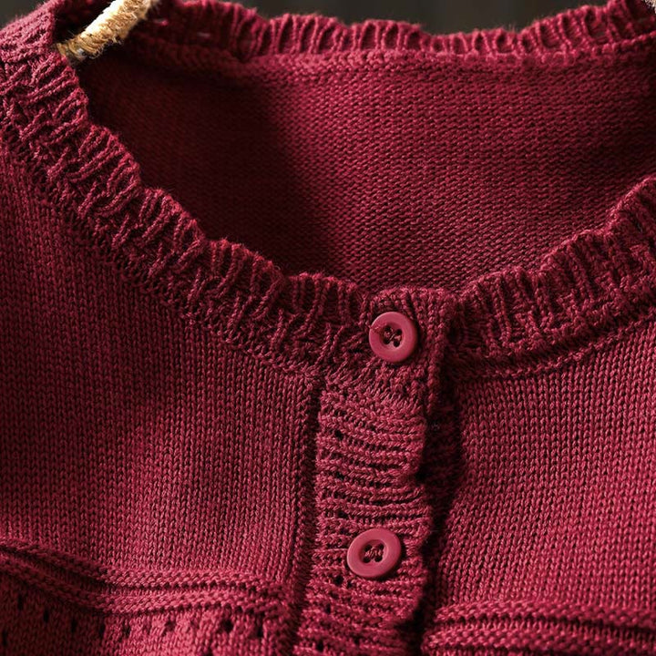 Sweter kardigan z długim rękawem i kieszeniami z dzianiny Buddha Stones Fall Lace Buttons Cotton - image 5