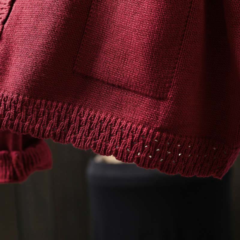 Sweter kardigan z długim rękawem i kieszeniami z dzianiny Buddha Stones Fall Lace Buttons Cotton - image 9