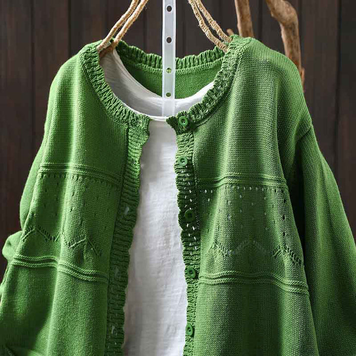 Sweter kardigan z długim rękawem i kieszeniami z dzianiny Buddha Stones Fall Lace Buttons Cotton - image 25