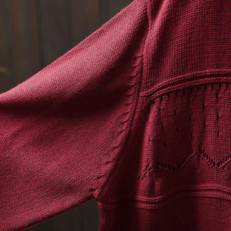 Sweter kardigan z długim rękawem i kieszeniami z dzianiny Buddha Stones Fall Lace Buttons Cotton - image 11