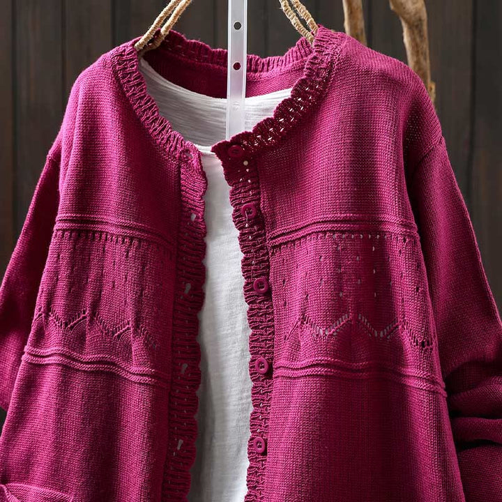 Sweter kardigan z długim rękawem i kieszeniami z dzianiny Buddha Stones Fall Lace Buttons Cotton - image 19