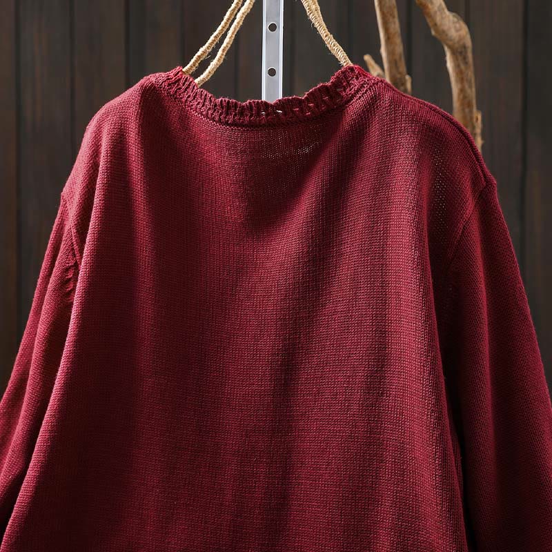 Sweter kardigan z długim rękawem i kieszeniami z dzianiny Buddha Stones Fall Lace Buttons Cotton - image 4