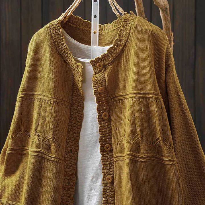 Sweter kardigan z długim rękawem i kieszeniami z dzianiny Buddha Stones Fall Lace Buttons Cotton - image 17