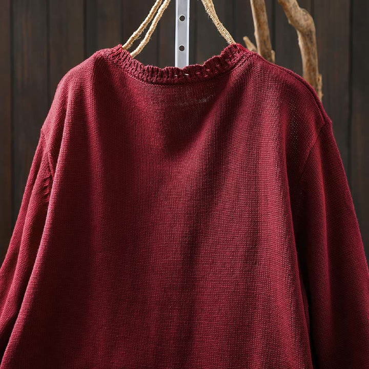 Sweter kardigan z długim rękawem i kieszeniami z dzianiny Buddha Stones Fall Lace Buttons Cotton - image 4