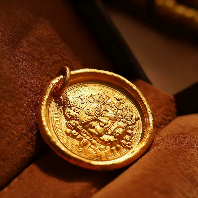 Naszyjnik z wisiorkiem Jambhala z Buddha Stones, 24-karatowym złotem, z mosiądzu, z żółtym łańcuszkiem ochronnym i symbolem dobrobytu - image 4