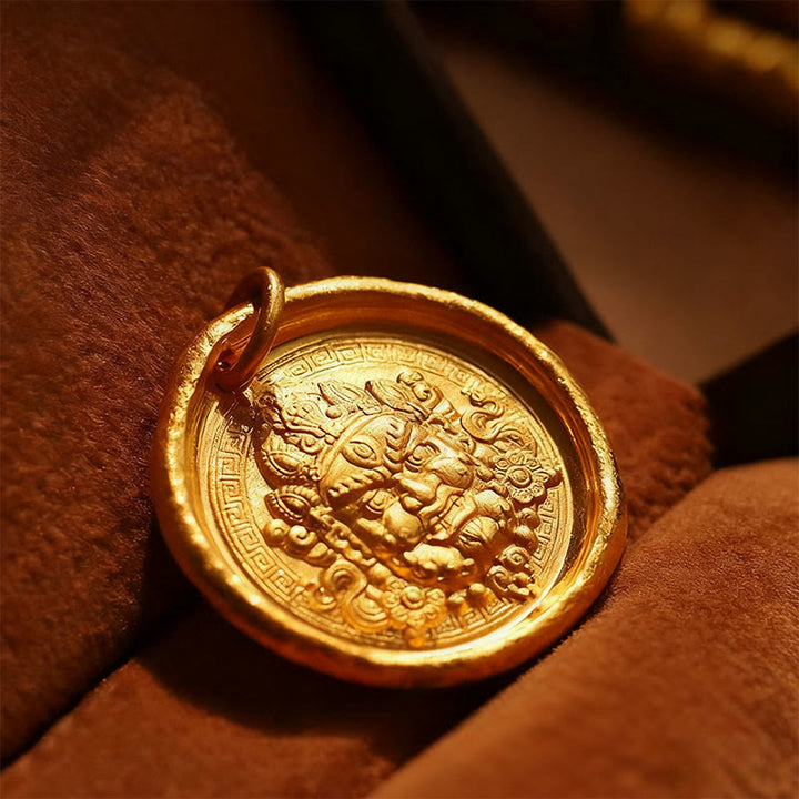 Naszyjnik z wisiorkiem Jambhala z Buddha Stones, 24-karatowym złotem, z mosiądzu, z żółtym łańcuszkiem ochronnym i symbolem dobrobytu - image 4