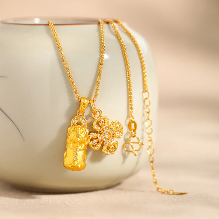 Naszyjnik z wisiorkiem z Buddha Stones , krzyża PiXiu Dorje Vajra z miedzi, łańcuszka bogactwa i dobrobytu - image 4