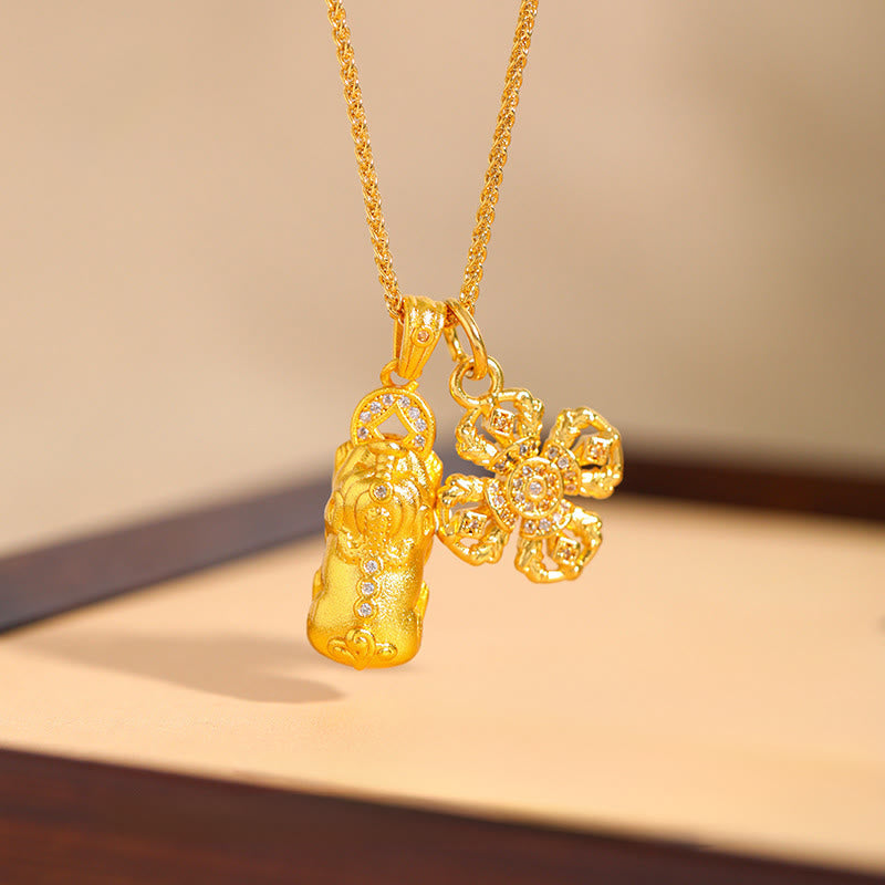 Naszyjnik z wisiorkiem z Buddha Stones , krzyża PiXiu Dorje Vajra z miedzi, łańcuszka bogactwa i dobrobytu - image 0