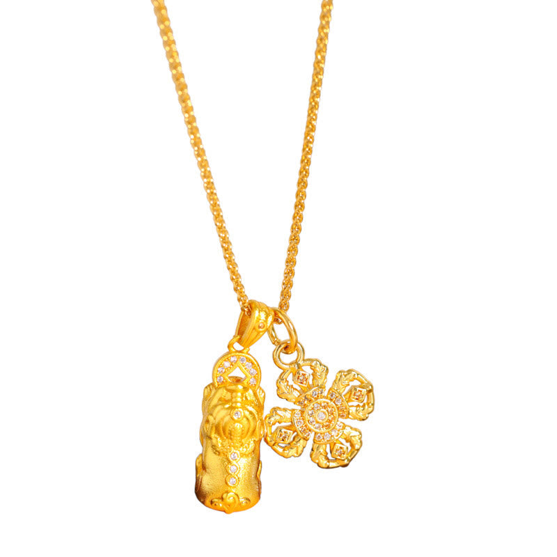 Naszyjnik z Buddha Stones, 24-karatowym złotem, z mosiądzu, krzyżem PiXiu Dordże Wadżry i łańcuszkiem bogactwa - image 5