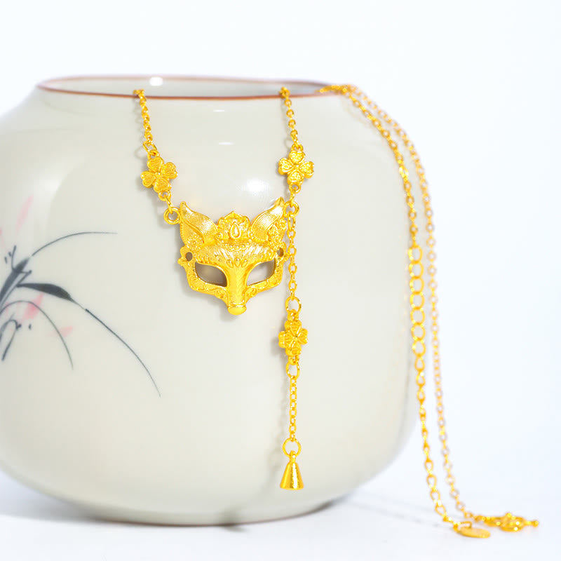 Naszyjnik z wisiorkiem z frędzlami i miedzianym balansem w kształcie złotego lisa z kamieniem Buddy - image 0