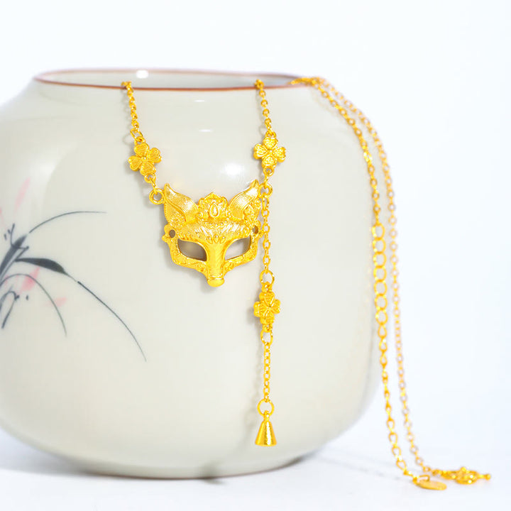 Naszyjnik z wisiorkiem z frędzlami i miedzianym balansem w kształcie złotego lisa z kamieniem Buddy - image 0