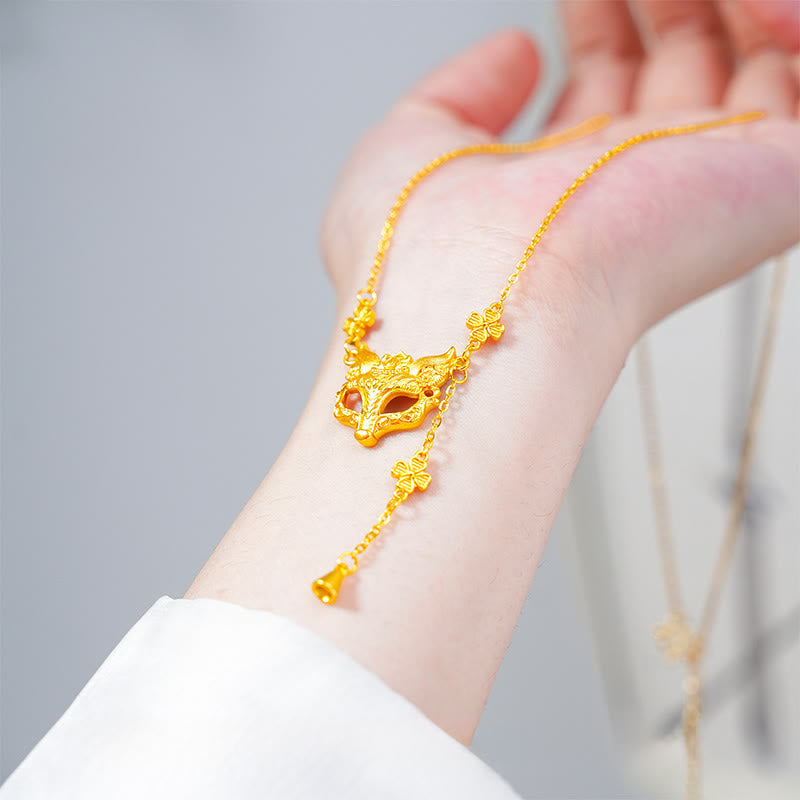 Naszyjnik z wisiorkiem z frędzlami i miedzianym balansem w kształcie złotego lisa z kamieniem Buddy - image 3