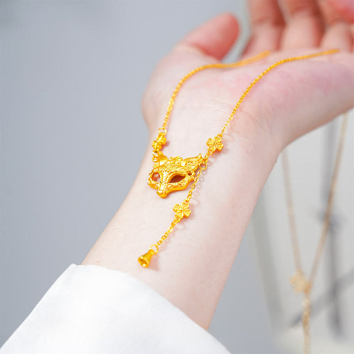 Naszyjnik z wisiorkiem z frędzlami i miedzianym balansem w kształcie złotego lisa z kamieniem Buddy - image 3