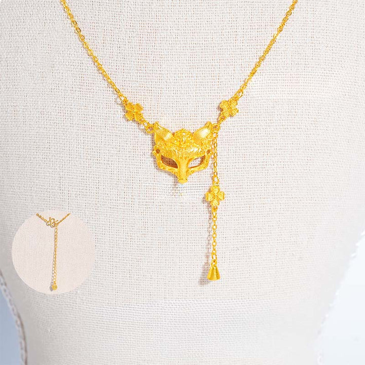 Naszyjnik z wisiorkiem z frędzlami i miedzianym balansem w kształcie złotego lisa z kamieniem Buddy - image 2