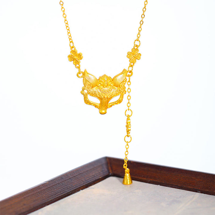 Naszyjnik z wisiorkiem z frędzlami i miedzianym balansem w kształcie złotego lisa z kamieniem Buddy - image 4