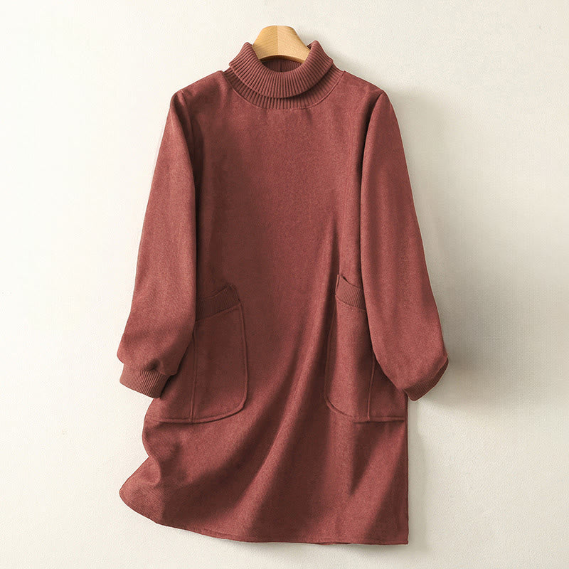 Sukienka midi damska z długim rękawem i kieszeniami, zimowa, bawełniana, z wysokim kołnierzem i Buddha Stones - Łosoś - US14, UK/AU18, EU46 (2XL) - image 6